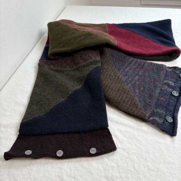 Patchwork Boho Handmade Artisan Lagenlook Upcycled Lambswool Fleece Knit Scarf - Picture 5 of 13